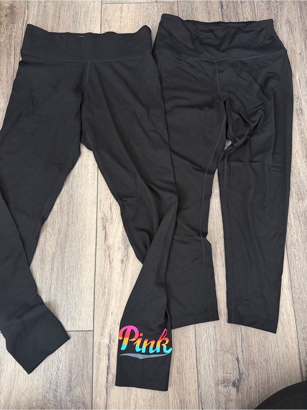 Victoria's Secret Pink Girls' Black Leggings with Rainbow Script